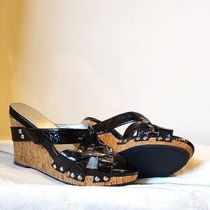 Black MeToo Wedge Sandals